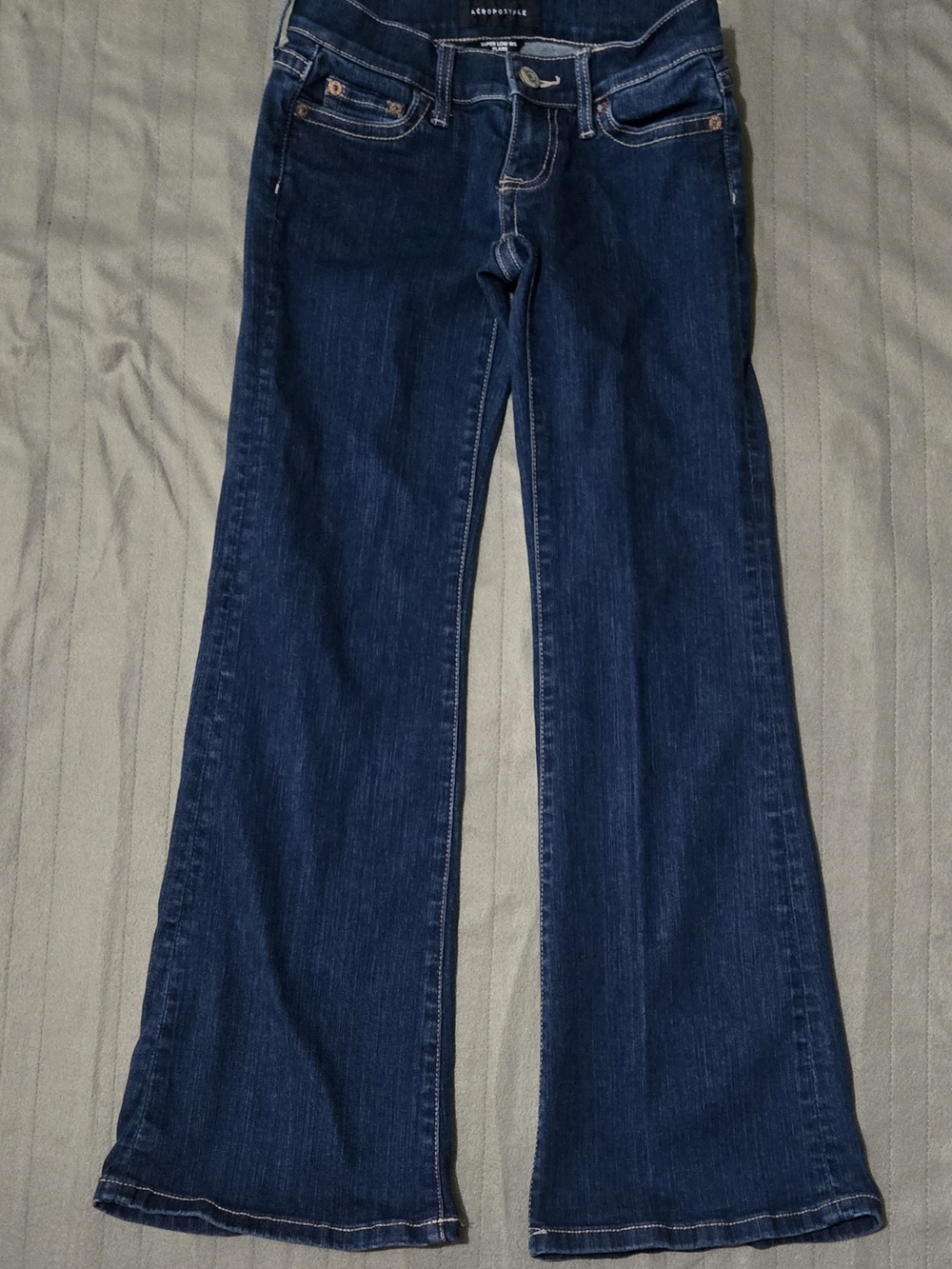 Aeropostale Super Low Rise Flare Jeans Womens 00 Short Dark Wash Stretch Denim